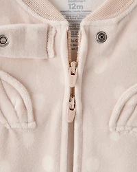 Baby Girl Deer Print DreamPlush Snug Fit Long-Sleeve 2-Way Zip - Brown