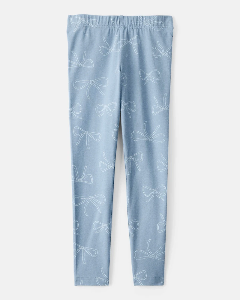 Girls Cotton Bow Stretch Leggings - Blue