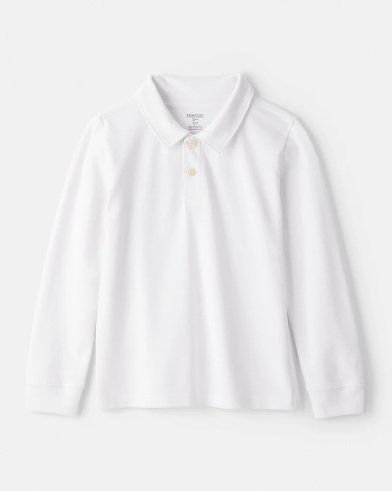 Boys Pique Long-Sleeve Polo Shirt - White