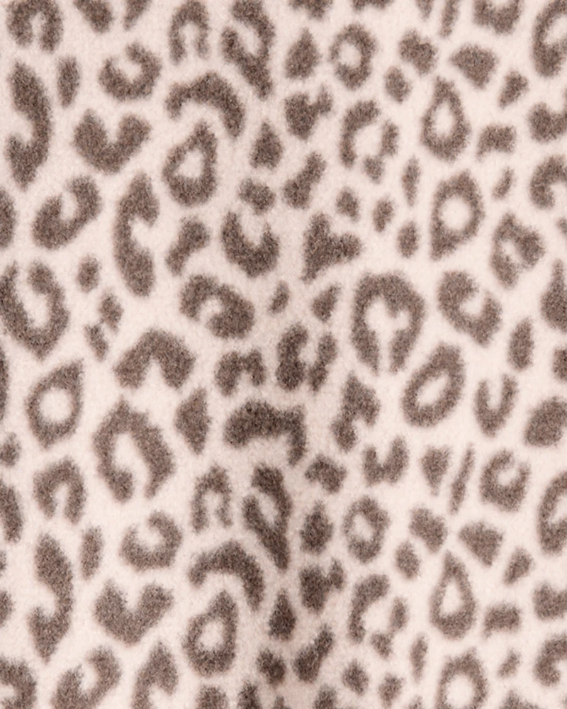 Baby Girl Leopard Fleece Long-Sleeve Loose Fit 1-Piece Pajamas - Brown
