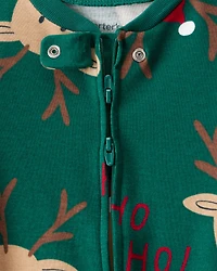 Baby Reindeer 100% Cotton Snug Fit 2-Way Zip Sleep & Play Pajamas - Green