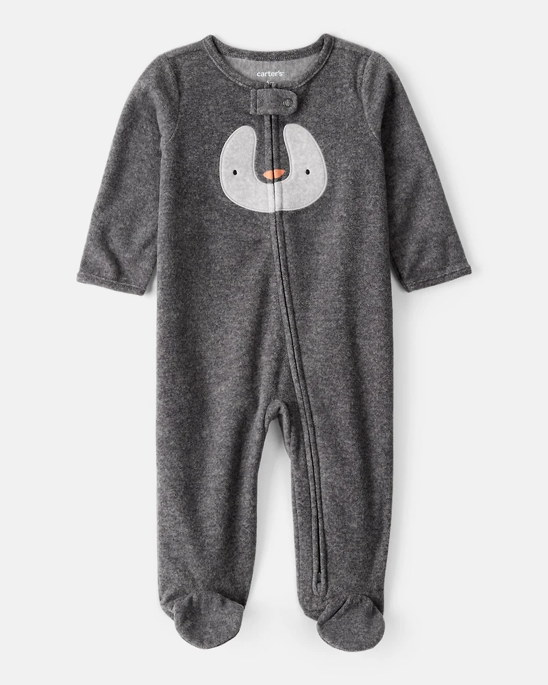 Baby Penguin Loose Fit Sleep & Play Pajamas - Grey