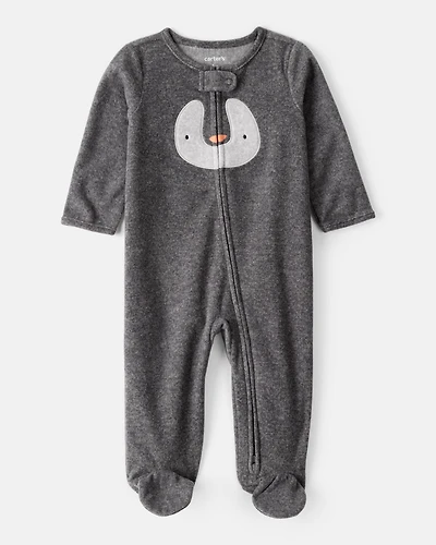 Baby Penguin Loose Fit Sleep & Play Pajamas - Grey