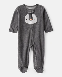 Baby Penguin Loose Fit Sleep & Play Pajamas - Grey