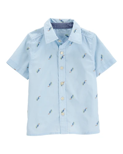 Toddler Toucan Print Short-Sleeve Button-Front Shirt - Blue
