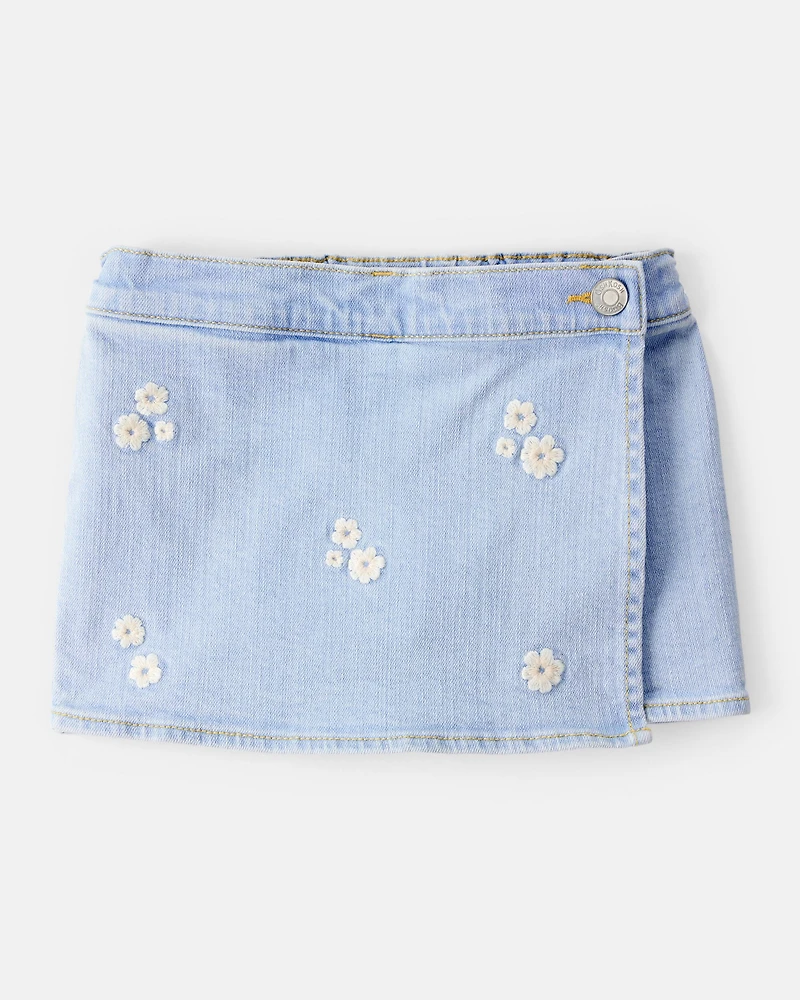 Toddler Girl Embroidered Denim Skort - Blue
