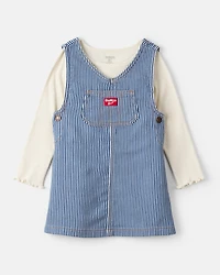 Toddler Girl Striped Denim Long-Sleeve Dress - White/Blue