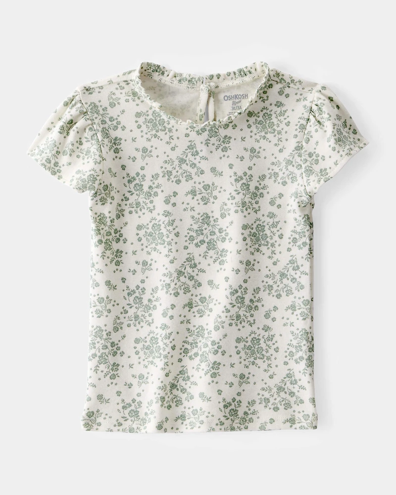Toddler Floral Short-Sleeve Fashion Top - Green/White