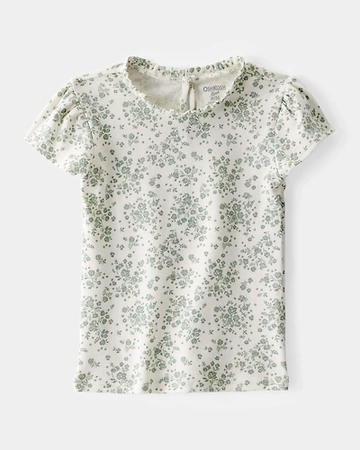 Toddler Floral Short-Sleeve Fashion Top - Green/White