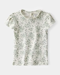 Toddler Floral Short-Sleeve Fashion Top - Green/White