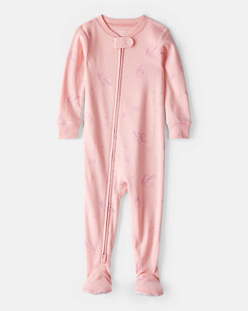 Baby Girl Fairy Star Print 100% Cotton Long-Sleeve Snug Fit 1-Piece Pajamas - Pink