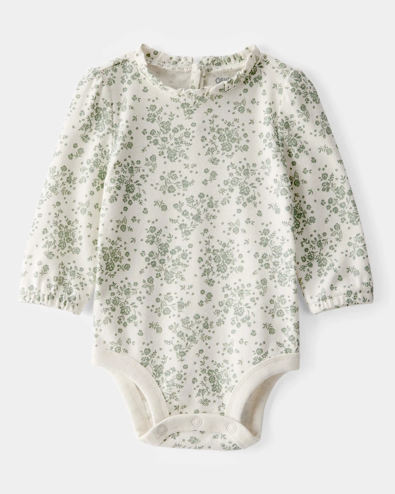Baby Ribbed Floral Print Long-Sleeve Bodysuit