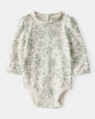 Baby Ribbed Floral Print Long-Sleeve Bodysuit
