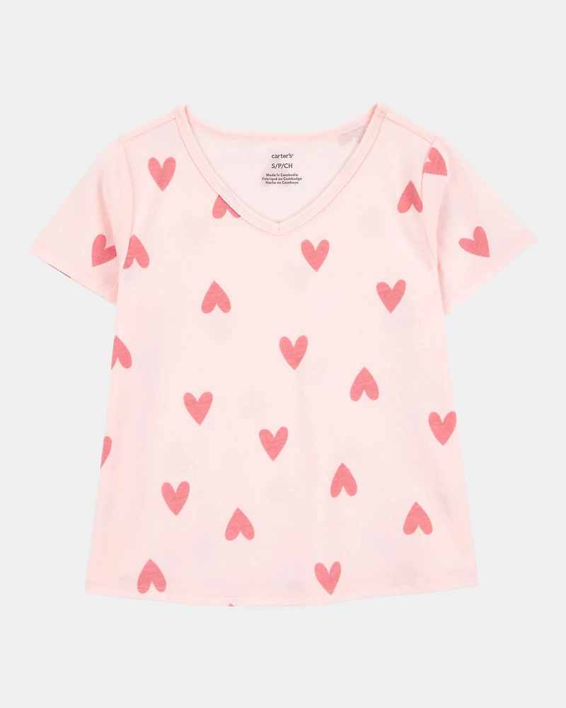 Kid Heart Print Short-Sleeve Fashion Top - Pink