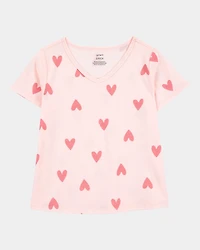 Kid Heart Print Short-Sleeve Fashion Top - Pink