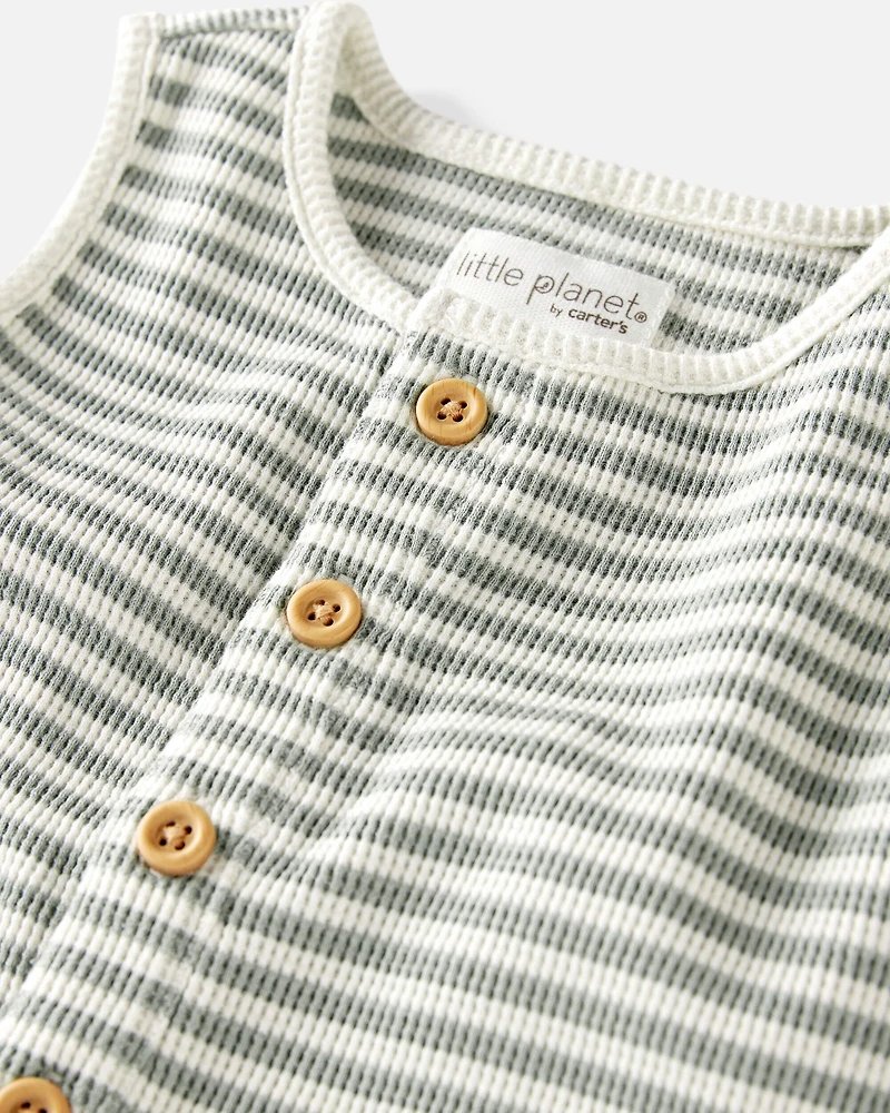 Baby Organic Cotton Waffle Knit Romper in Stripes