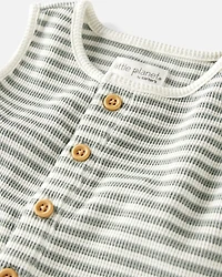 Baby Organic Cotton Waffle Knit Romper in Stripes