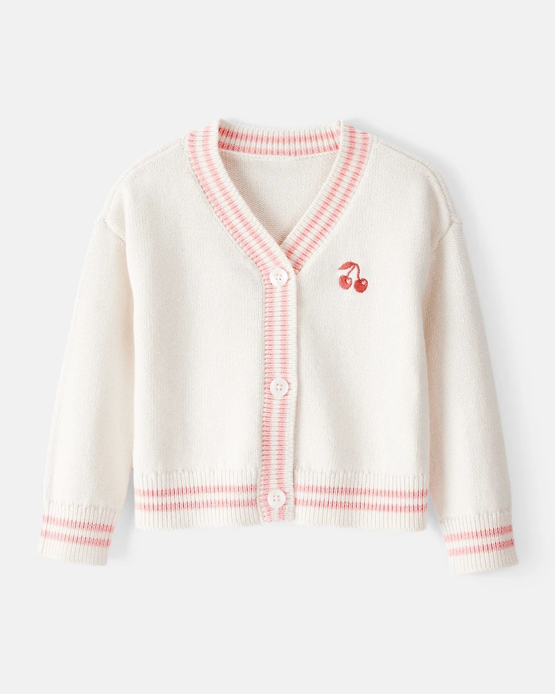 Toddler Girl 2-Piece Cherry Sweater & Plaid Knit Skort Set - Ivory/Navy