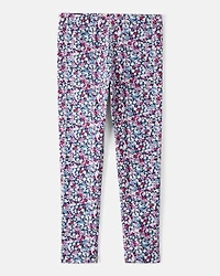 Girls Floral Cotton Pull-On Stretch Leggings - Purple