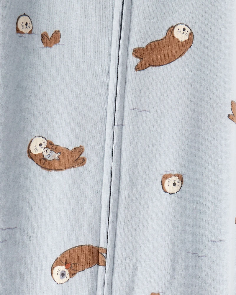 Baby Boy Otter 100% Cotton Snug Fit 2-Way Zip Footie 1-Piece Pajamas - Blue