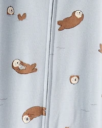 Baby Boy Otter 100% Cotton Snug Fit 2-Way Zip Footie 1-Piece Pajamas - Blue