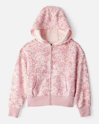 Girls Floral Print DayDream Fleece Hooded Zip-Up Jacket - Pink