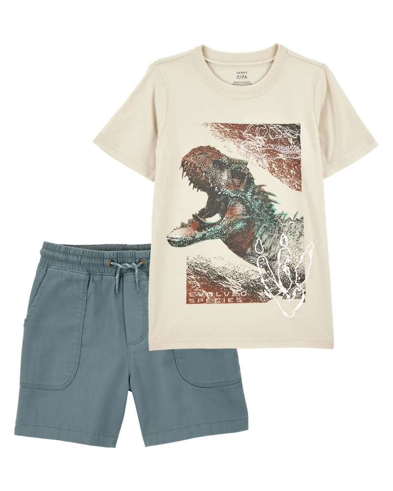 Kid 2-Piece Dinosaur Tee & Shorts Outfit Set