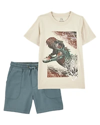 Kid 2-Piece Dinosaur Tee & Shorts Outfit Set