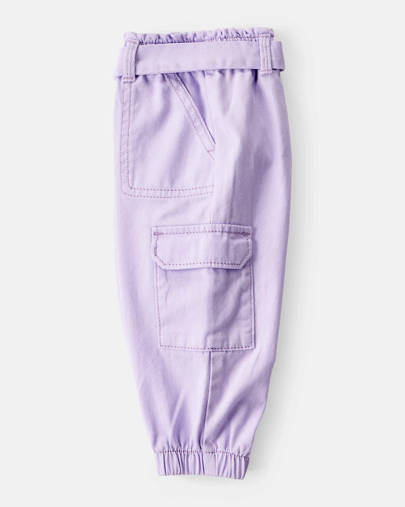Baby Girl Cotton Cargo Joggers - Purple