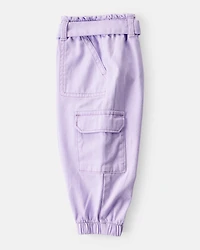 Baby Girl Cotton Cargo Joggers - Purple