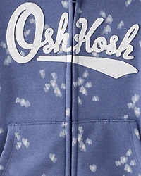 Girls OshKosh Logo Heart Hooded Zip-Up Jacket - Navy