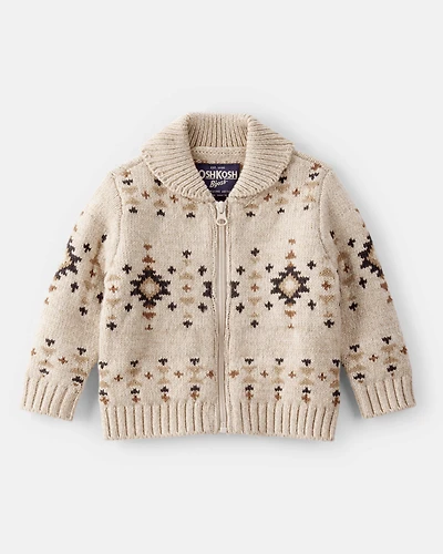 Baby Boy Southwestern Zip-Up Sweater - Ivory