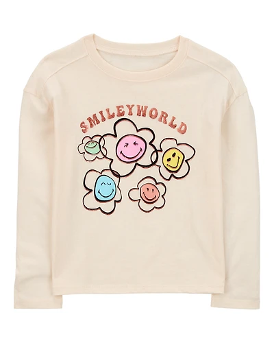 Kid Smiley World Long-Sleeve Graphic Tee - Cream