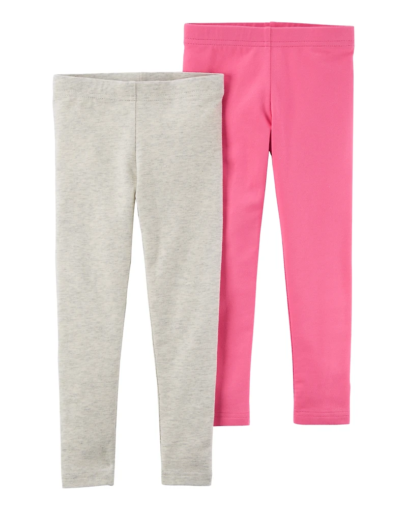 Toddler 2-Pack Pink & Grey Cotton Stretch Leggings