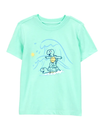 Toddler Boy Surfing Turtle Short-Sleeve Graphic Tee - Aqua