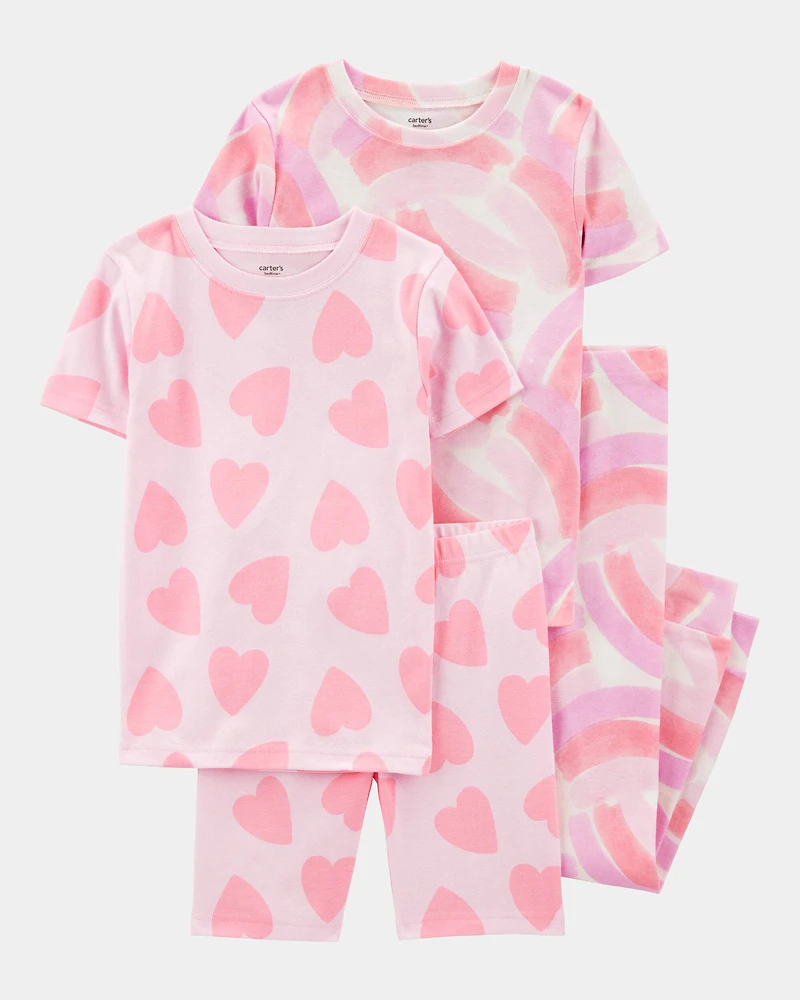 Girls 4-Piece Rainbow Heart 100% Snug Fit Cotton Pajamas - Pink