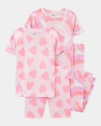 Girls 4-Piece Rainbow Heart 100% Snug Fit Cotton Pajamas - Pink