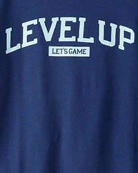 Boys Level Up Long-Sleeve Graphic Tee - Navy