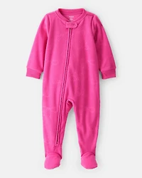 Baby Girl Bow Fleece Long-Sleeve 2-Way Zip 1-Piece Pajamas - Pink