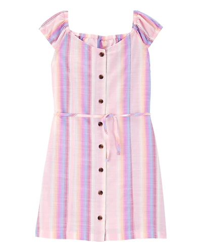 Kid Striped Poplin Dress -Pink