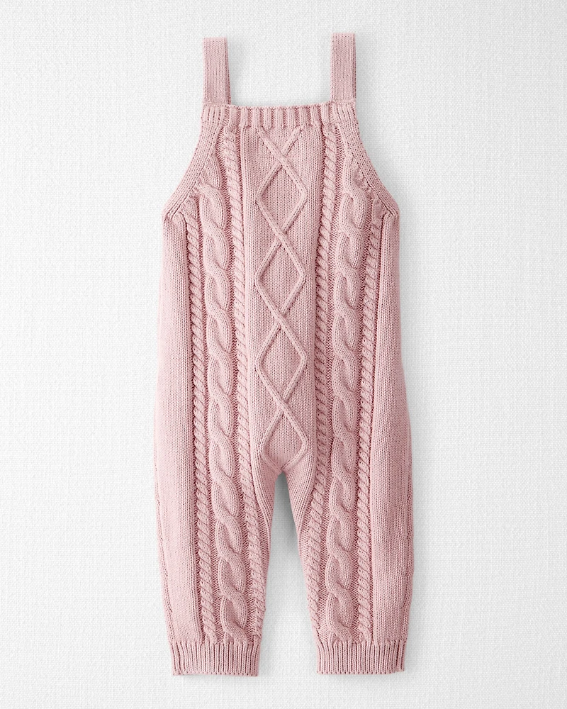 Baby Girl Organic Cotton Cable Knit Overalls