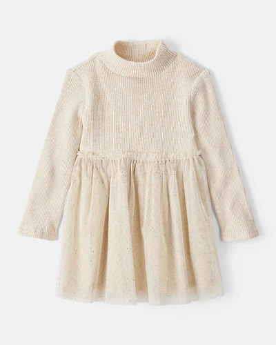 Toddler Girl Long-Sleeve Tulle Occasion Dress - Ivory