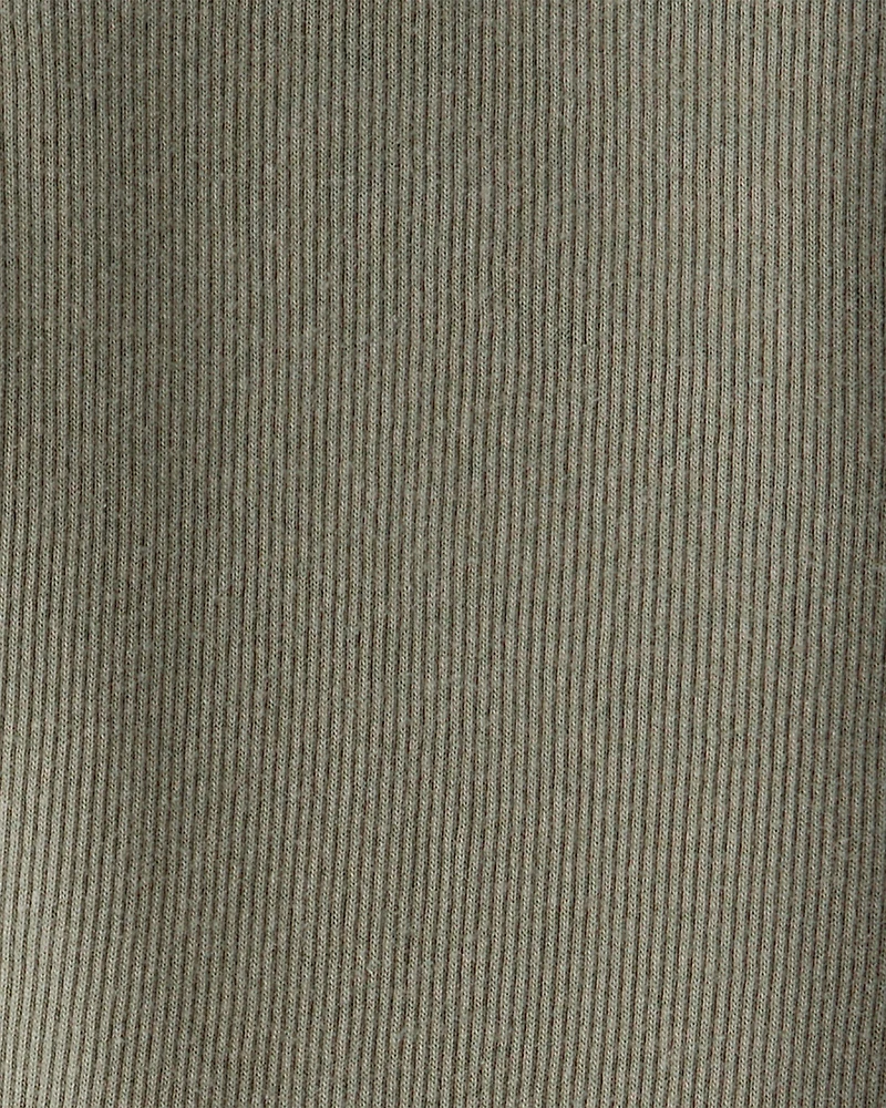 Girls Solid Cotton Ribbed Stretch Leggings - Green