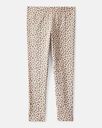 Girls Cotton Leopard Stretch Leggings - Brown