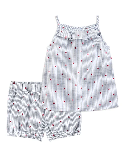 Toddler 2-Piece Striped Star Print Tank & Shorts Set - Blue