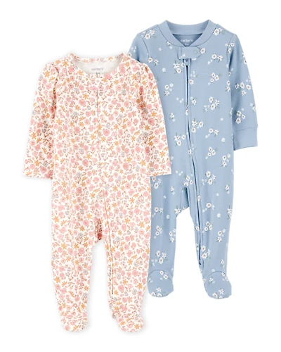 Baby 2-Pack  Floral 2-Way Zip Sleep & Play Pajamas - Pink/Blue