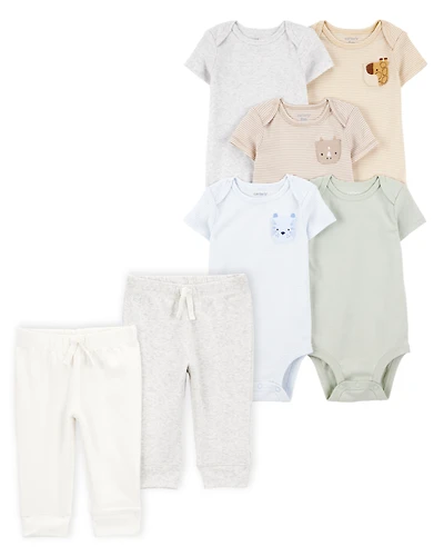 Baby 7-Piece Animals Short-Sleeve Bodysuits & Pull-On Pants Set