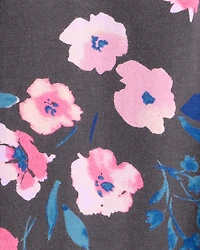 Girls Floral Cotton Pull-On Stretch Leggings - Black