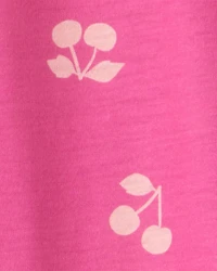 Girls Cherry Print Long-Sleeve Loose Fit Night Gowns - Pink