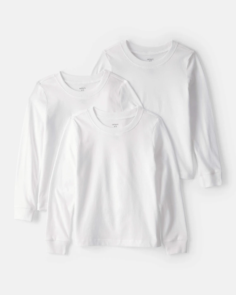 Boys 3-Pack Long-Sleeve Undershirts - White